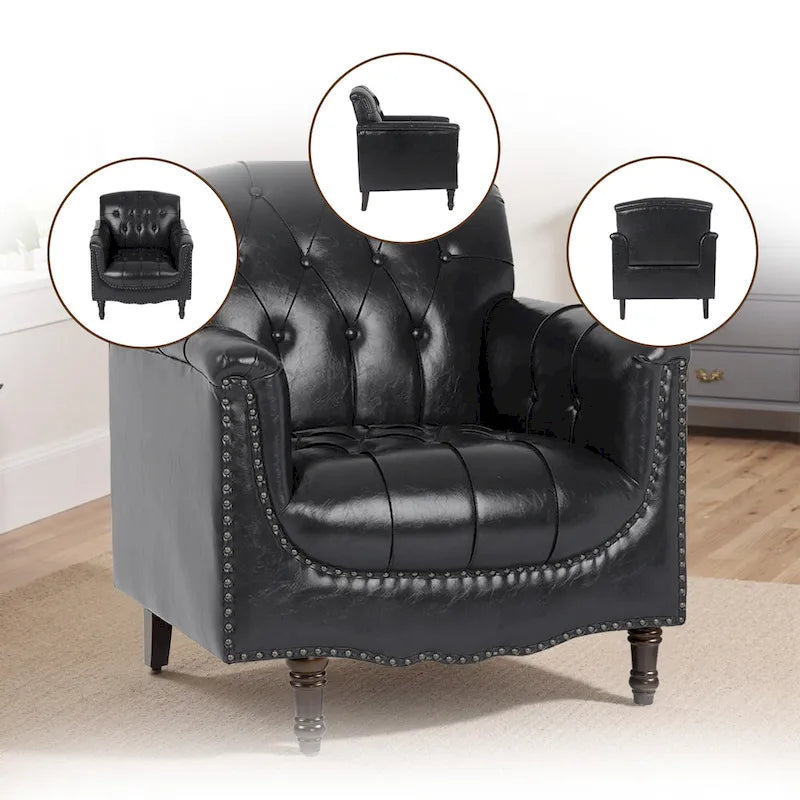 Tufted Accent Chair Vegan Leather Armchair for Living Room