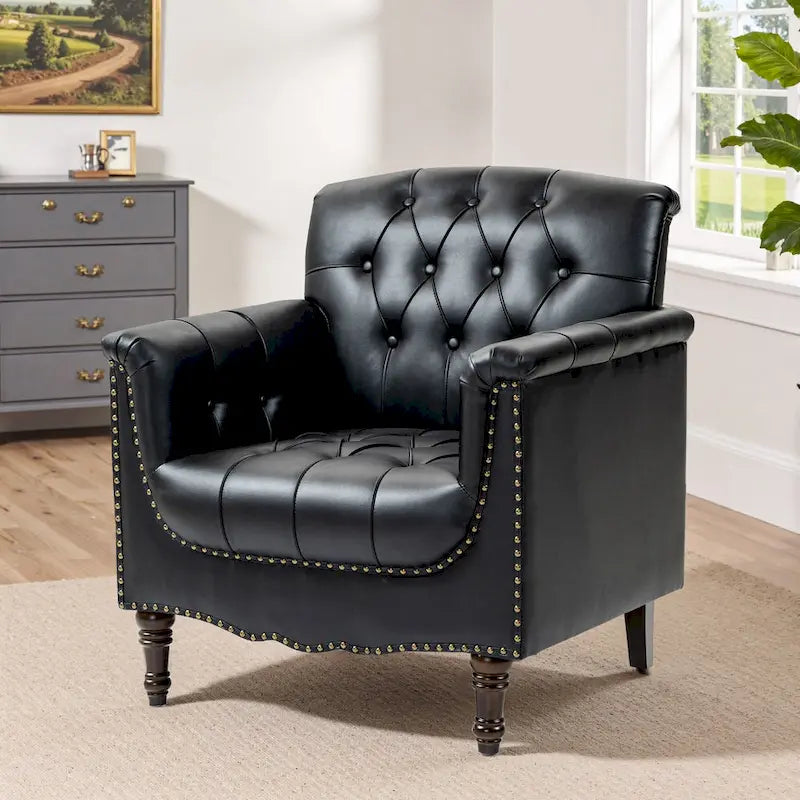 Tufted Accent Chair Vegan Leather Armchair for Living Room