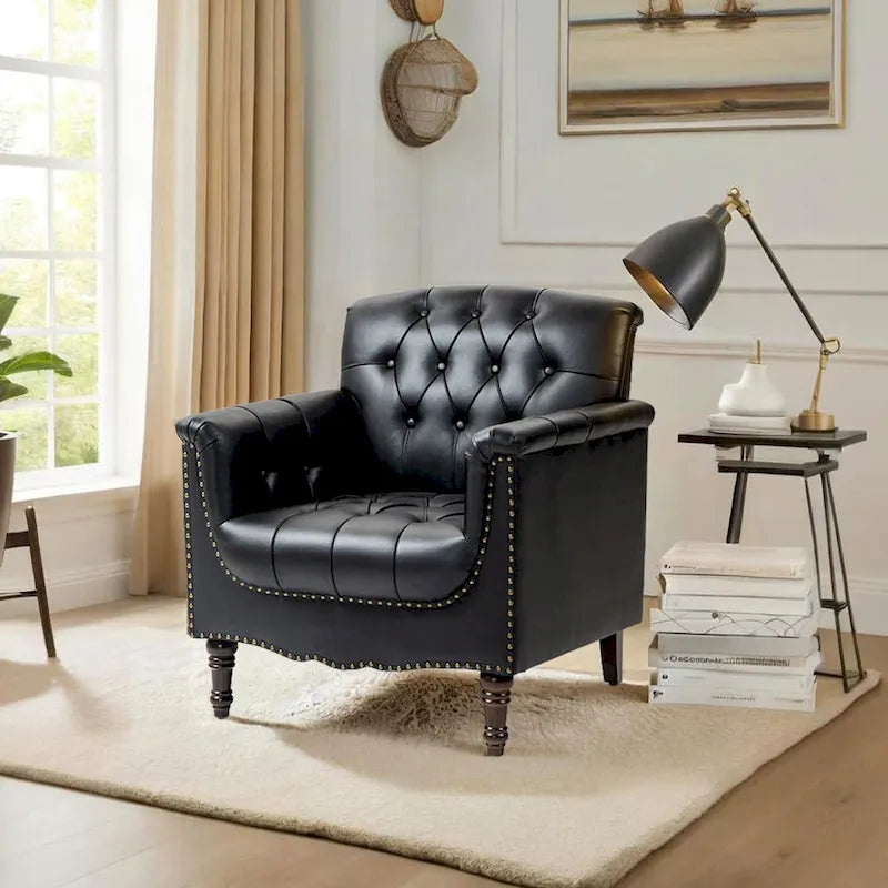 Tufted Accent Chair Vegan Leather Armchair for Living Room