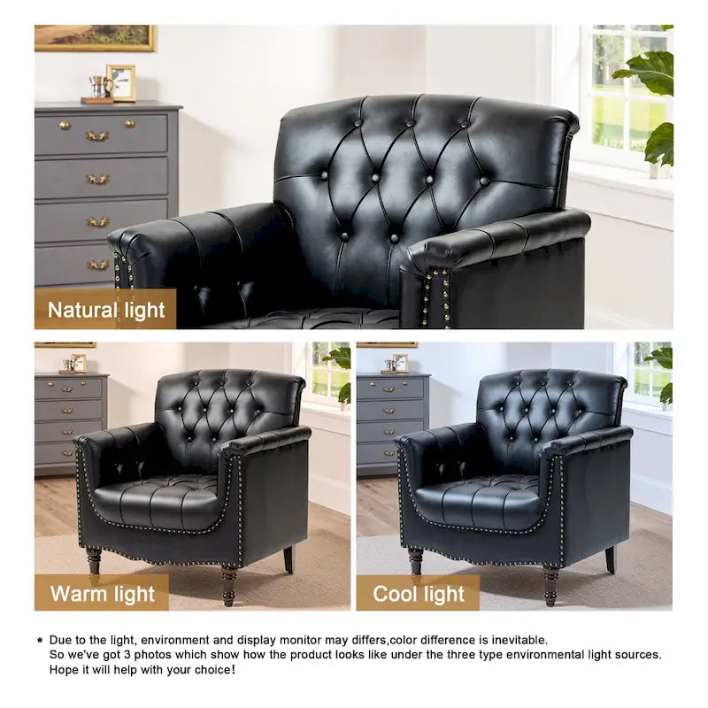 Tufted Accent Chair Vegan Leather Armchair for Living Room