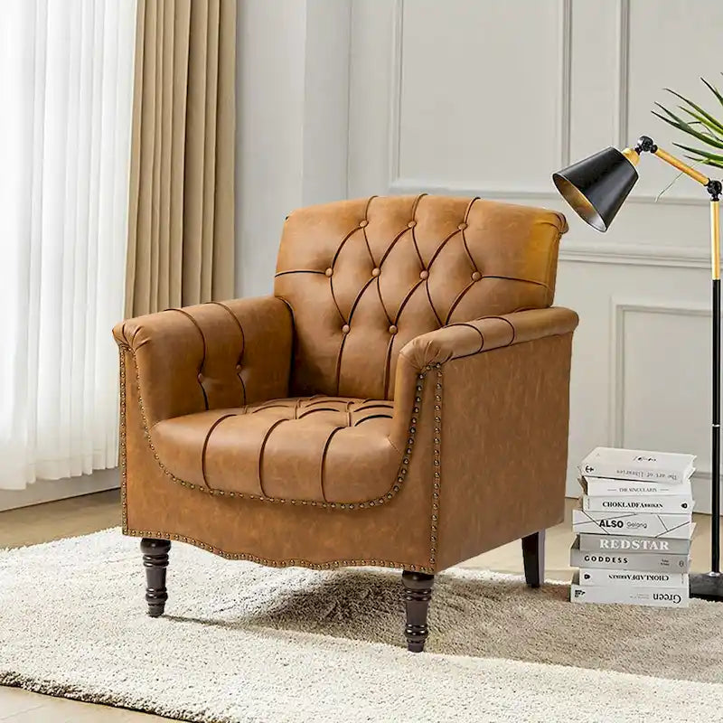 Tufted Accent Chair Vegan Leather Armchair for Living Room