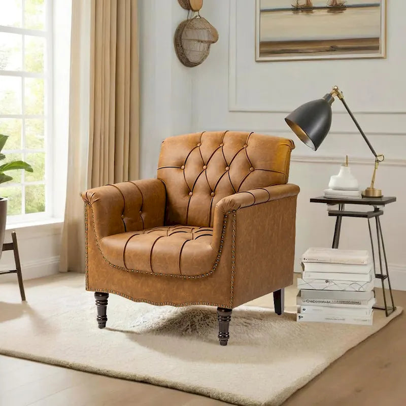 Tufted Accent Chair Vegan Leather Armchair for Living Room