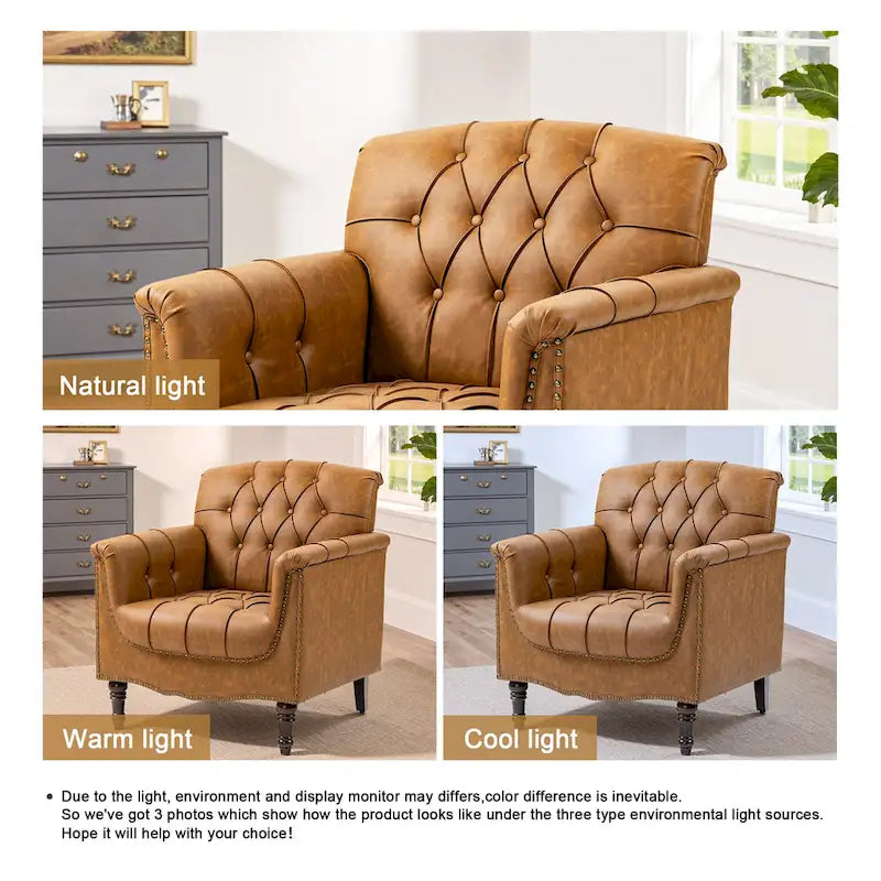 Tufted Accent Chair Vegan Leather Armchair for Living Room