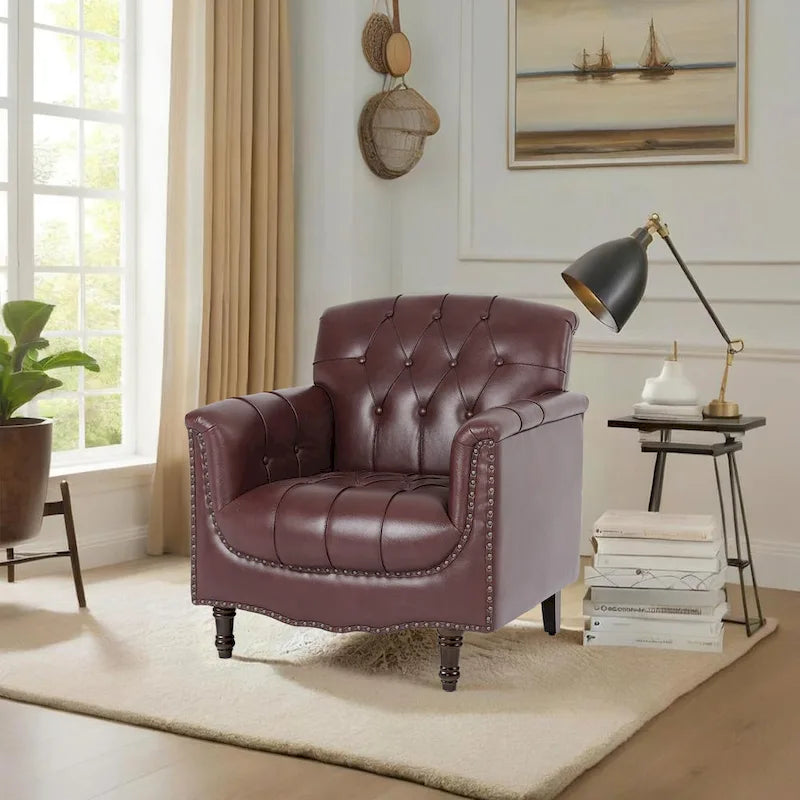 Tufted Accent Chair Vegan Leather Armchair for Living Room