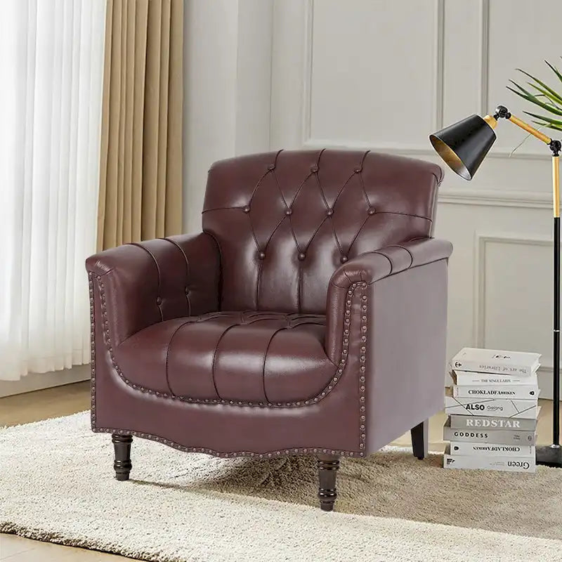 Tufted Accent Chair Vegan Leather Armchair for Living Room