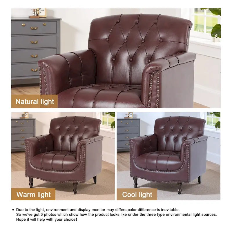 Tufted Accent Chair Vegan Leather Armchair for Living Room