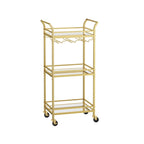 3 Tier Modern Compact Bar Cart with Mirrored Shelves Lockable Casters and Wine Glass Storage Rack - 11.8D x 18.4W x 36.2H