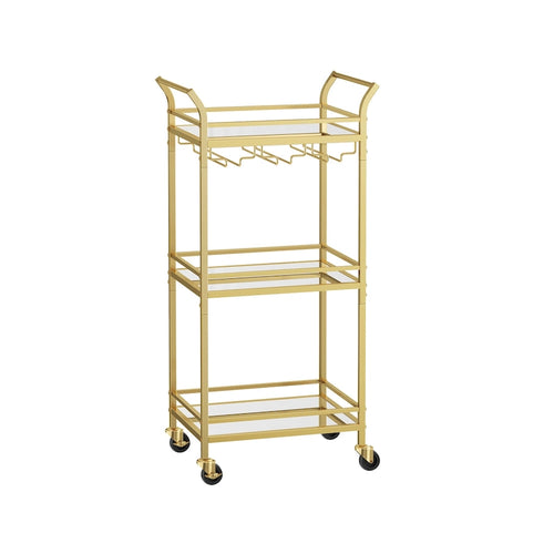 3 Tier Modern Compact Bar Cart with Mirrored Shelves Lockable Casters and Wine Glass Storage Rack - 11.8D x 18.4W x 36.2H