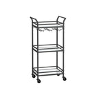 3 Tier Modern Compact Bar Cart with Mirrored Shelves Lockable Casters and Wine Glass Storage Rack - 11.8D x 18.4W x 36.2H