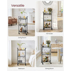 3 Tier Modern Compact Bar Cart with Mirrored Shelves Lockable Casters and Wine Glass Storage Rack - 11.8D x 18.4W x 36.2H