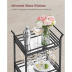 3 Tier Modern Compact Bar Cart with Mirrored Shelves Lockable Casters and Wine Glass Storage Rack - 11.8D x 18.4W x 36.2H