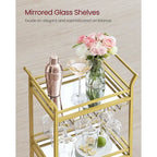 3 Tier Modern Compact Bar Cart with Mirrored Shelves Lockable Casters and Wine Glass Storage Rack - 11.8D x 18.4W x 36.2H