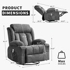 Recliner Chair, Rocking Chairs with Massage and Heat, Side Pockets and Cup Holder