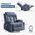 Recliner Chair, Rocking Chairs with Massage and Heat, Side Pockets and Cup Holder
