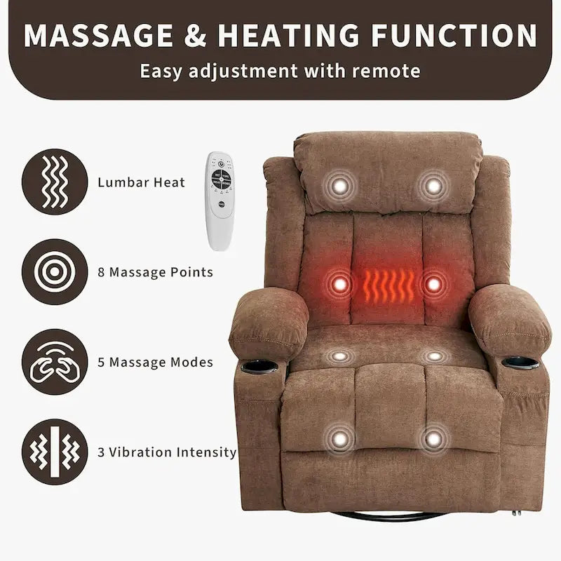 Recliner Chair, Rocking Chairs with Massage and Heat, Side Pockets and Cup Holder