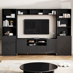 Large Entertainment Wall Unit w/ Large Storage Wall Mounted TV Stand w/ Open Bookshelf Media Cabinet for TVs Up to 70