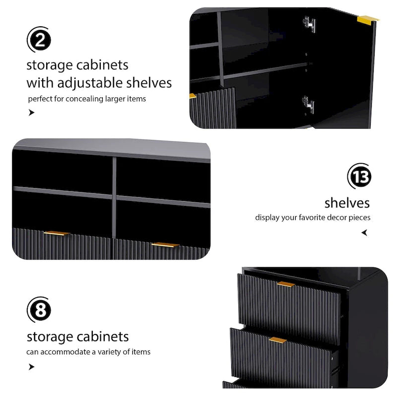 Large Entertainment Wall Unit w/ Large Storage Wall Mounted TV Stand w/ Open Bookshelf Media Cabinet for TVs Up to 70