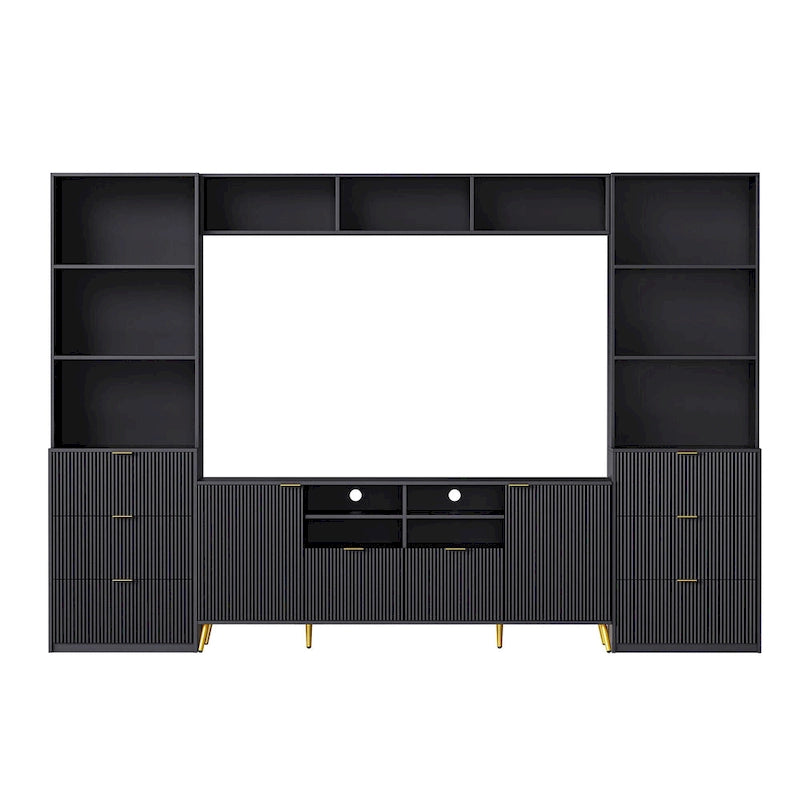Large Entertainment Wall Unit w/ Large Storage Wall Mounted TV Stand w/ Open Bookshelf Media Cabinet for TVs Up to 70