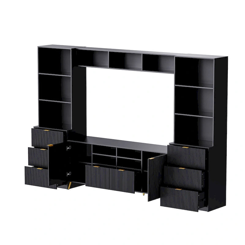 Large Entertainment Wall Unit w/ Large Storage Wall Mounted TV Stand w/ Open Bookshelf Media Cabinet for TVs Up to 70