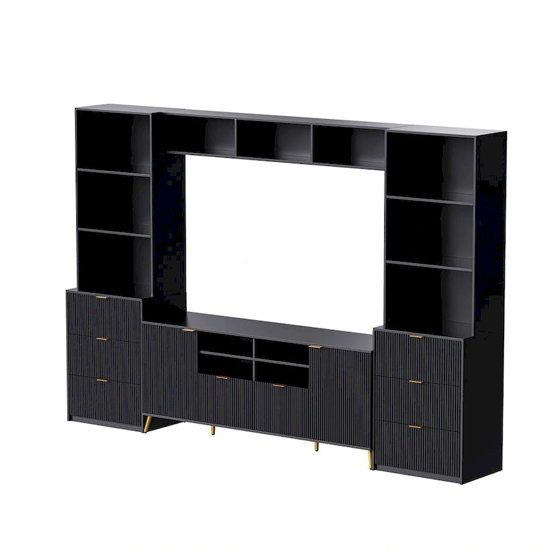 Large Entertainment Wall Unit w/ Large Storage Wall Mounted TV Stand w/ Open Bookshelf Media Cabinet for TVs Up to 70