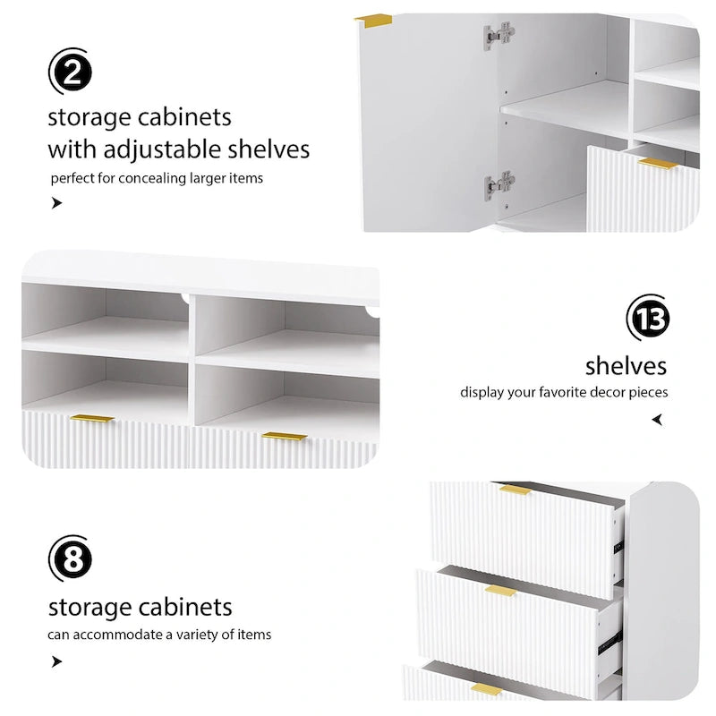 Large Entertainment Wall Unit w/ Large Storage Wall Mounted TV Stand w/ Open Bookshelf Media Cabinet for TVs Up to 70