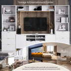 Large Entertainment Wall Unit w/ Large Storage Wall Mounted TV Stand w/ Open Bookshelf Media Cabinet for TVs Up to 70