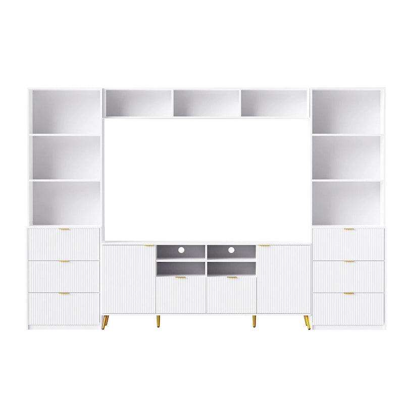 Large Entertainment Wall Unit w/ Large Storage Wall Mounted TV Stand w/ Open Bookshelf Media Cabinet for TVs Up to 70