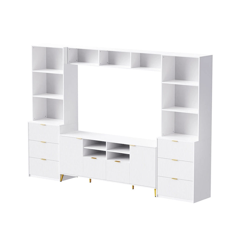 Large Entertainment Wall Unit w/ Large Storage Wall Mounted TV Stand w/ Open Bookshelf Media Cabinet for TVs Up to 70