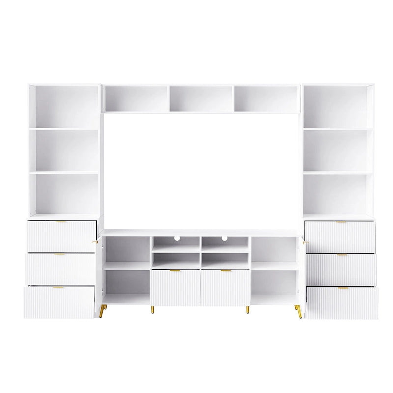 Large Entertainment Wall Unit w/ Large Storage Wall Mounted TV Stand w/ Open Bookshelf Media Cabinet for TVs Up to 70