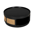 36.8 Wooden Mid-Century Modern Coffee Table, Round Cane Coffee Table with PE Rattan Side