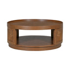 36.8 Wooden Mid-Century Modern Coffee Table, Round Cane Coffee Table with PE Rattan Side