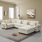 128 Chenille U-Shaped Sectional Sofa with Storage & USB