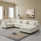 128 Chenille U-Shaped Sectional Sofa with Storage & USB