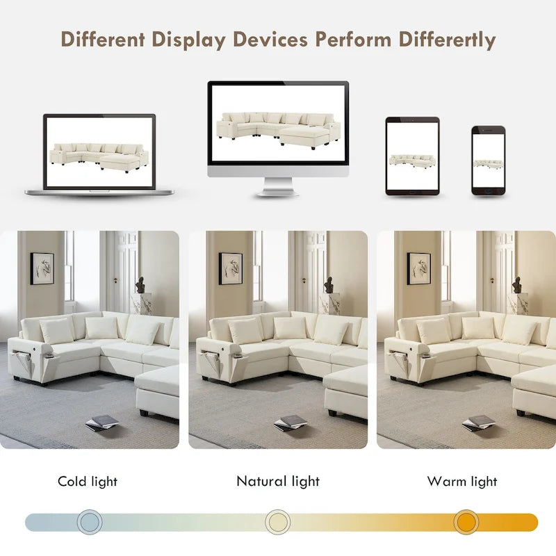 128 Chenille U-Shaped Sectional Sofa with Storage & USB