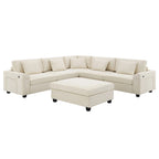 128 Chenille U-Shaped Sectional Sofa with Storage & USB
