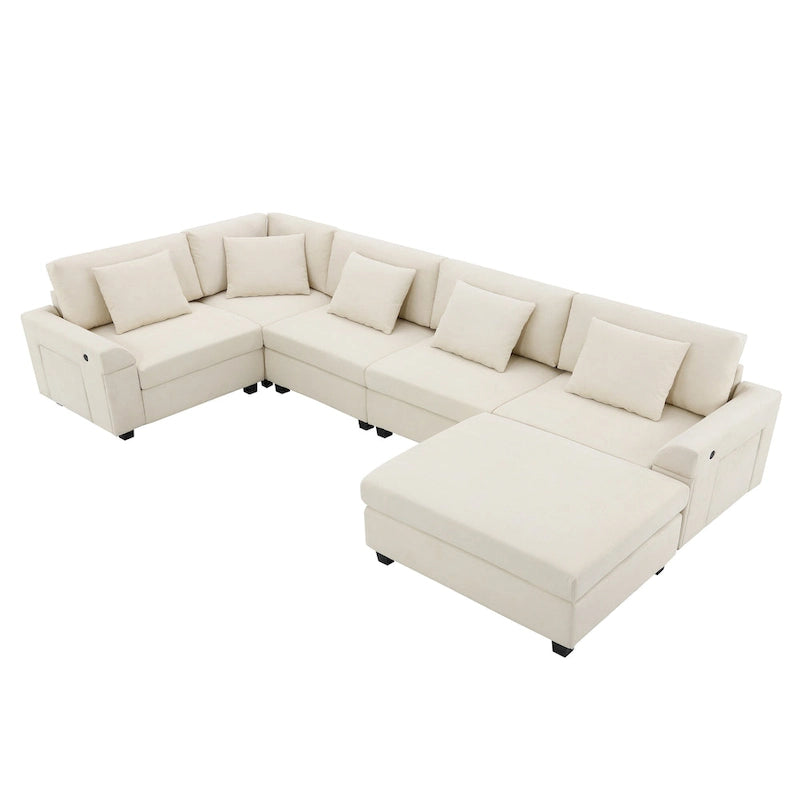 128 Chenille U-Shaped Sectional Sofa with Storage & USB