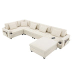128 Chenille U-Shaped Sectional Sofa with Storage & USB