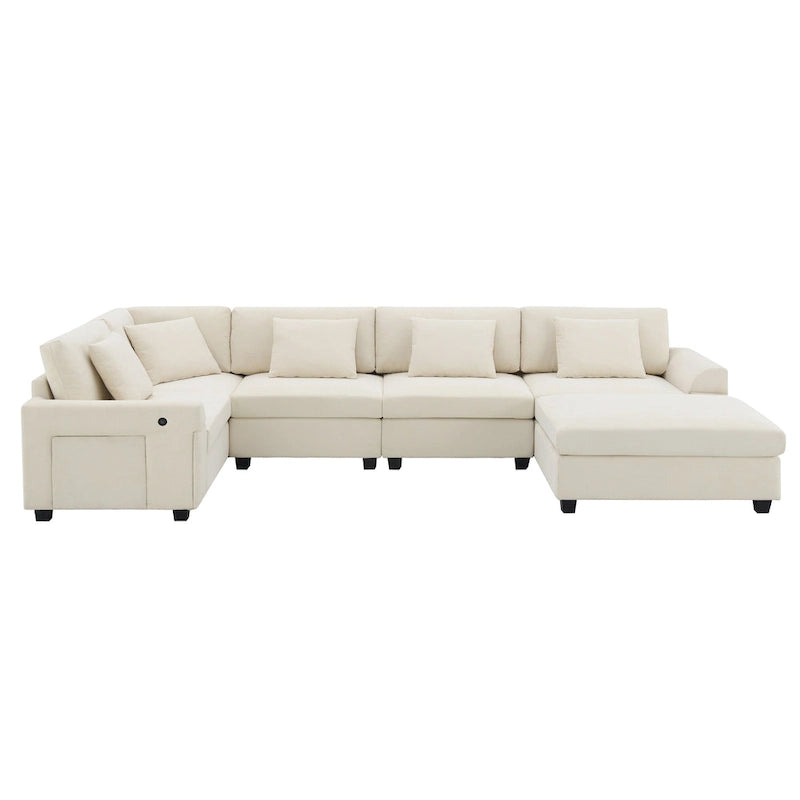 128 Chenille U-Shaped Sectional Sofa with Storage & USB