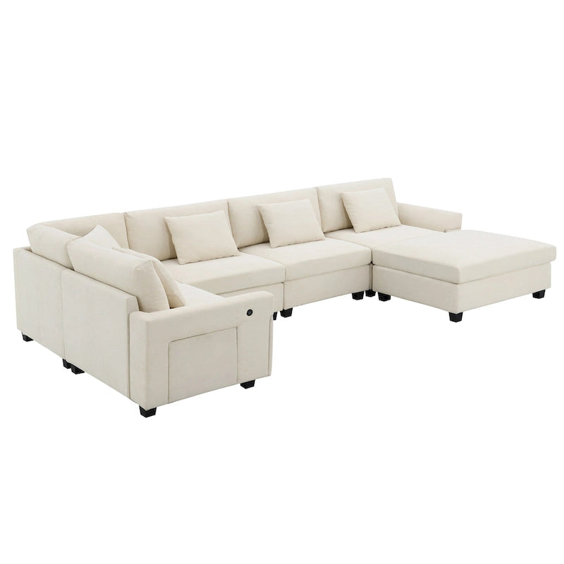 128 Chenille U-Shaped Sectional Sofa with Storage & USB