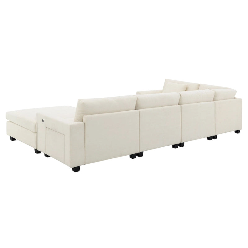 128 Chenille U-Shaped Sectional Sofa with Storage & USB