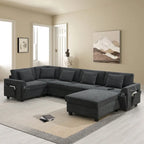 128 Chenille U-Shaped Sectional Sofa with Storage & USB