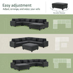 128 Chenille U-Shaped Sectional Sofa with Storage & USB