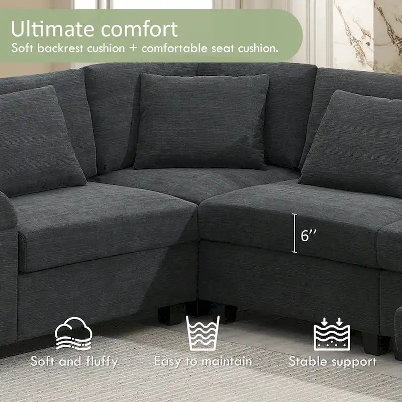 128 Chenille U-Shaped Sectional Sofa with Storage & USB