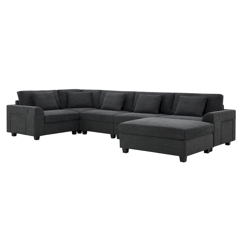 128 Chenille U-Shaped Sectional Sofa with Storage & USB