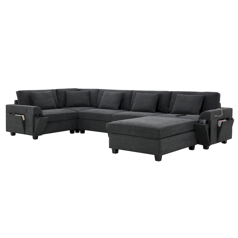 128 Chenille U-Shaped Sectional Sofa with Storage & USB