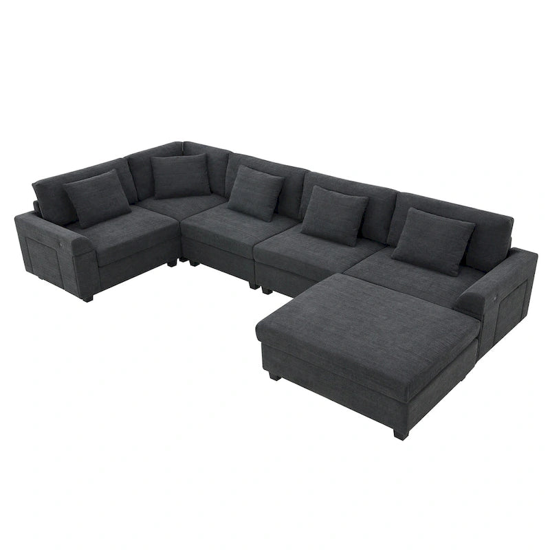 128 Chenille U-Shaped Sectional Sofa with Storage & USB