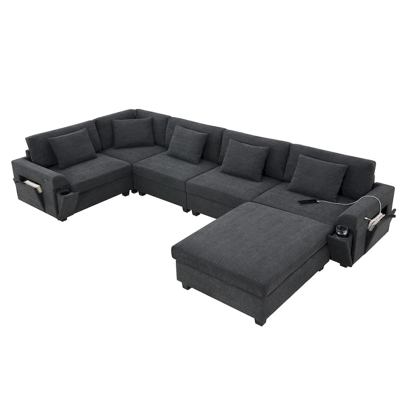 128 Chenille U-Shaped Sectional Sofa with Storage & USB