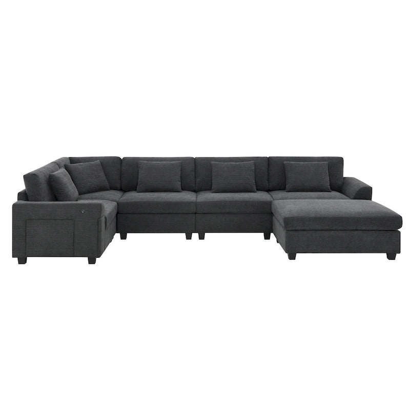 128 Chenille U-Shaped Sectional Sofa with Storage & USB