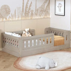 Modern Design Twin Size Wooden Platform Bed with Guardrail for Bedroom