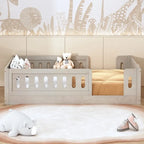 Modern Design Twin Size Wooden Platform Bed with Guardrail for Bedroom
